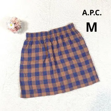 [아페쎄] 체크 무늬 미니 스커트 (M) 네이비 브라운 린넨 100%