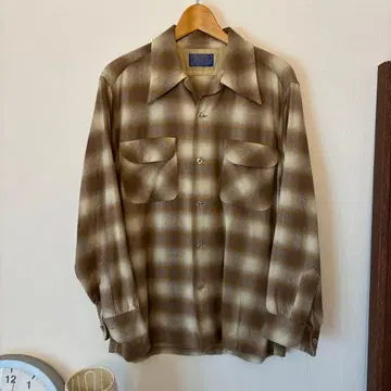 구제 의류 70'S PENDLETON 옴브레 체크 오픈 카라 USA제 M