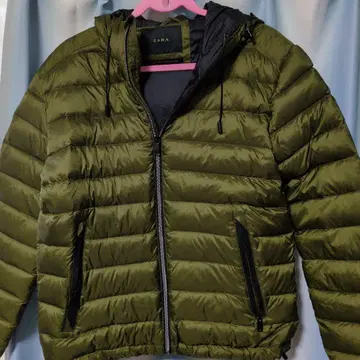 ZARA 후드 부착 다운 자켓 L 올리브 그린