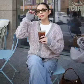 ASIF CALIE LEOPARD KNIT 무지 미들 버튼 아우터