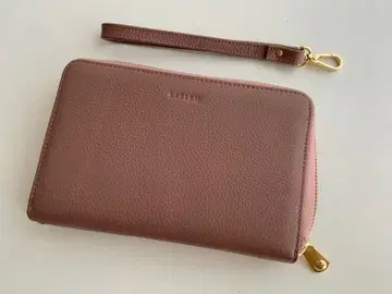 가죽 핑크 장지갑 지퍼 달린