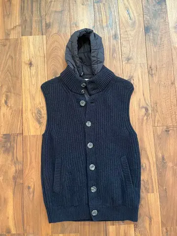 Herno 후드 부착 니트 베스트 46 네이비