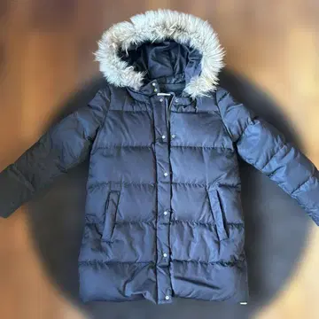 네이비 퍼 달린 롱 다운 자켓