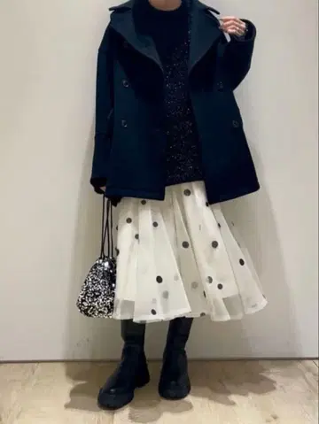 Arpege story 도트 자수 오간자 스커트 아르페쥬 스토리