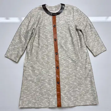 트위드풍 코트/원피스 브라운 인조 가죽 디자인 L