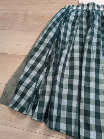 그린 체크 플레어 스커트 무릎 기장