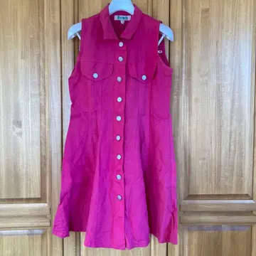 핑크 슬리브리스 셔츠 원피스