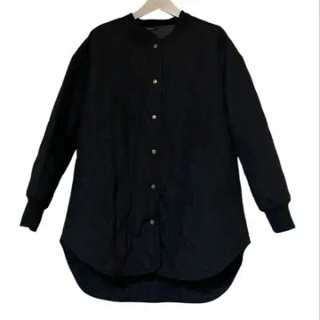 퀼팅 코트 블랙 노카라 롱 기장 여성용 아우터