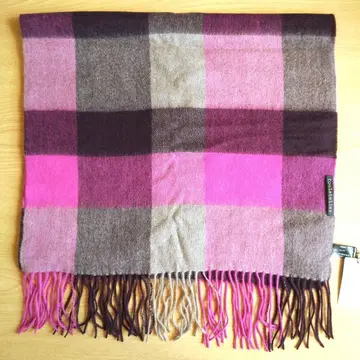 캐시미어 100% 스톨 오로라 체크 브라운 x 핑크