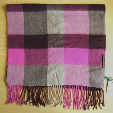 캐시미어 100% 스톨 체크 브라운 x 핑크 오로라사제