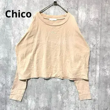 Chico 로고 자수 긴팔 T 심플 캐주얼 얇은 소재 퓨어 크롭