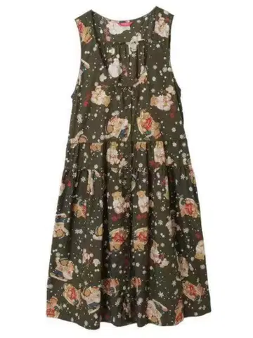 세쌍둥이 곰의 겨울 준비 프린트 미디 원피스