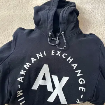 Armani Exchange 후드 부착 후드티 블랙