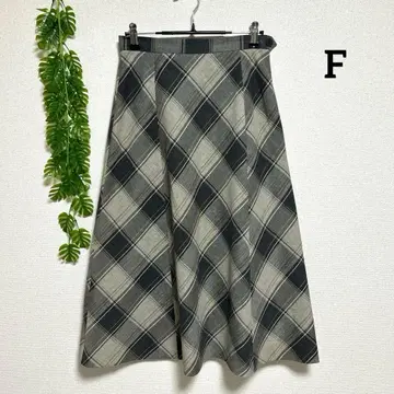 아베크 르 톤 F 그레이 계열 체크 무늬 플레어 스커트 린넨 혼방