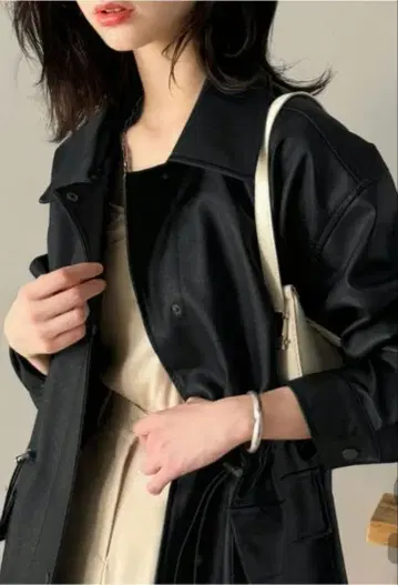 Classical Elf 인조 가죽 드로스트 커버올 블루종 자켓