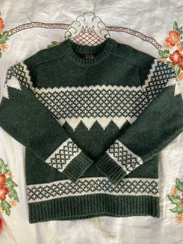 BEAMS 그린 노르딕 무늬 스웨터 M