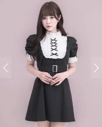 pium 요크 프릴 벨트 반팔 원피스