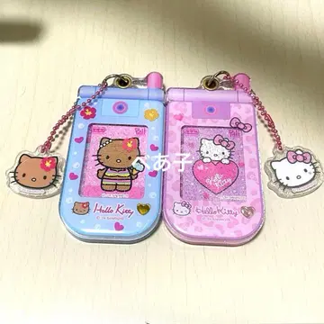 산리오 헬로키티 슬라이드 폴더폰 키링 일광화상 핑크 스카이블루