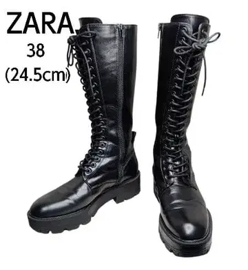 ZARA 블랙 레이스업 롱 부츠 38/24.5cm