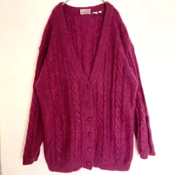 90s 빈티지 모헤어 가디건 케이블 짜임 싸개 버튼