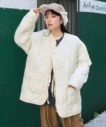 사이드 리본 퀼트 밀리터리 코트/퀼트 라이너 코트