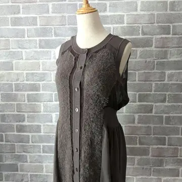 HIROKO BIS 롱 베스트 이소재 절개 포근한 모헤어풍 브라운 베스트