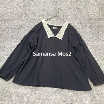 [ Samansa Mos2 ] 레이스 케이프 티셔츠 네이비 긴팔