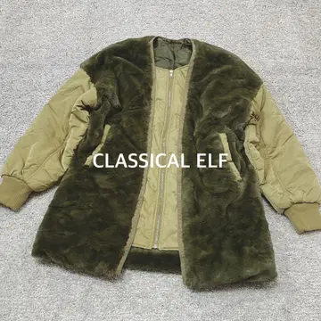 [ 클래식 엘프 ] 이종 소재 인조 모피 블루종 카키
