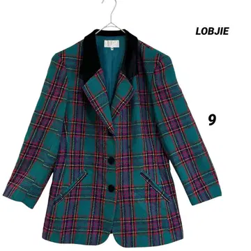 LOBJIE 체크 무늬 자켓 쇼와 레트로 9호 M 상당 새상품급 롱 기장
