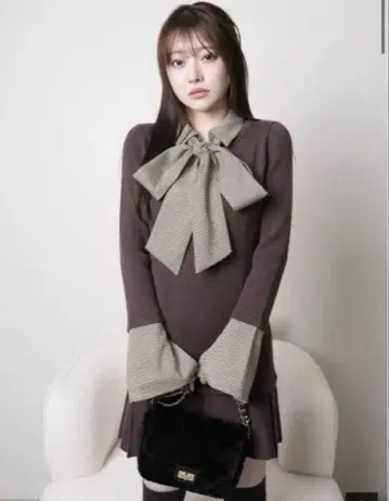 LIP SERVICE 프론트 ZIP 니트 플리츠 원피스