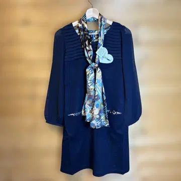 Richie Witchie 네이비 긴팔 원피스 스카프 포함