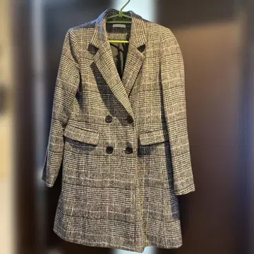 CEDNIE 체크 무늬 더블 버튼 코트