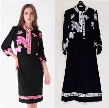 LEONARD 미사용 모노톤 보타이 원피스 42