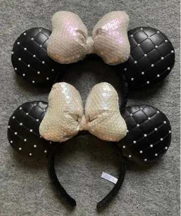 디즈니 머리띠 퀼팅 펄 리본 블랙 미니 페어 2개
