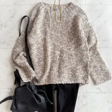 새상품급 띠어리 럭스 울 혼방 멜란지 멜란지 로우게이지 니트 베이지