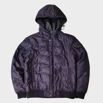 남성용 퍼플 다운 자켓 후드 부착