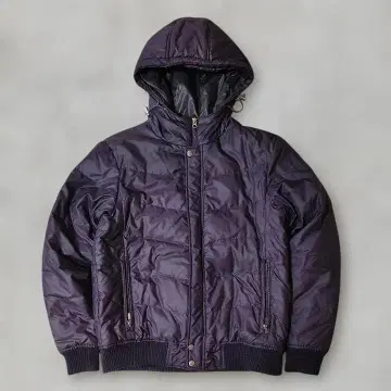 남성용 퍼플 다운 자켓 후드 부착
