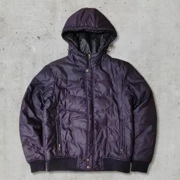 남성용 퍼플 다운 자켓 후드 부착