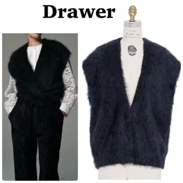 [ 새상품급 ] 24AW Drawer 캐시미어 퍼 베스트 니트 블랙