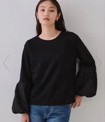 플레어 슬리브 블랙 상의 M