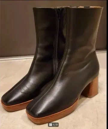 odette e Oddie 블랙 가죽 숏부츠 힐 8.5cm