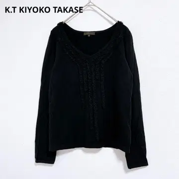 [  ] 니트 긴팔 니트 얇은 소재 V넥 프릴 블랙