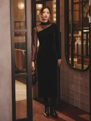 [ 2025 ] anuans 시어 콤비 타이트 원피스