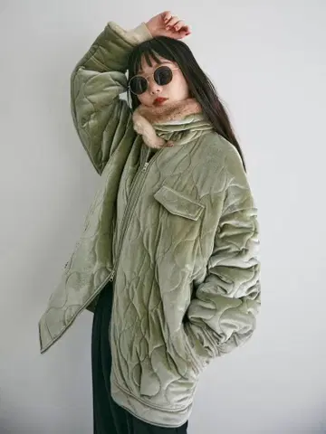 MURUA 퍼 칼라 벨로아 블루종