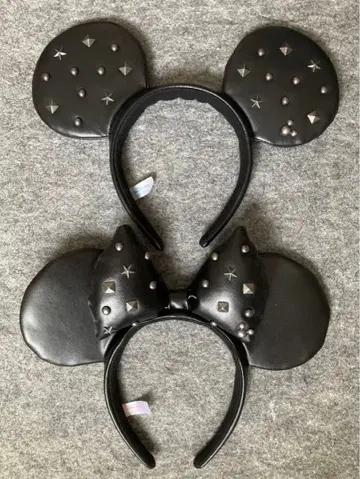 디즈니 머리띠 미키 미니 스터드 블랙 가죽 페어 세트