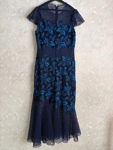 Sea New York 자수 레이스 플레어 드레스 네이비