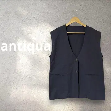 [ antiqua ] 다용도! 린넨 블렌드 V넥 베스트 조끼 차콜 그레이