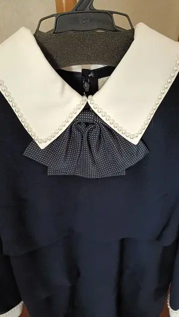 세레모니 원피스 네이비 청순 엘레강트 펄풍 장식 버튼