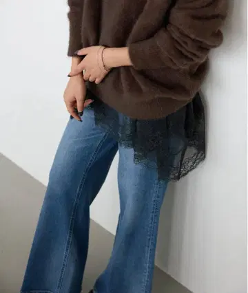 미사용 새상품 SLOBE IENA 슬로브 이에나 레이스 콤비 티셔츠