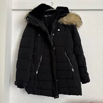 ZARA 다운 코트 롱 다운 퍼 후드 블랙 M